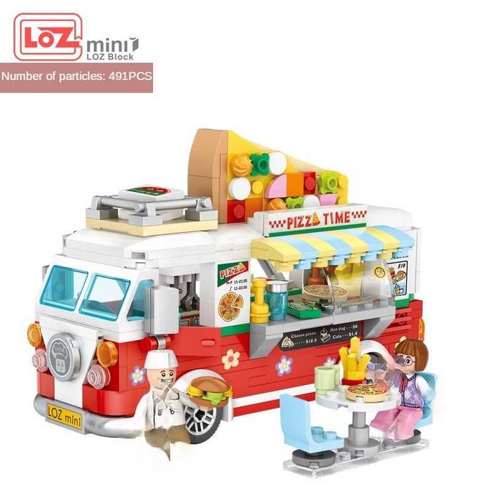 Joc construit Loz Blocks model Food Truck 491 piese tip Lego miniatura