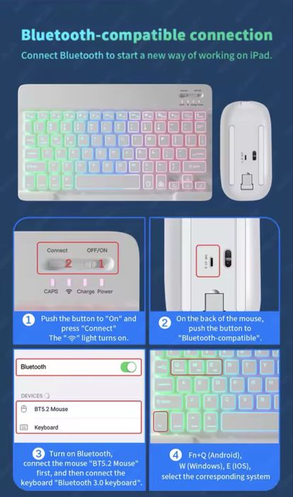 Tastatura si mouse Bluetooth LED RGB slim Usb C