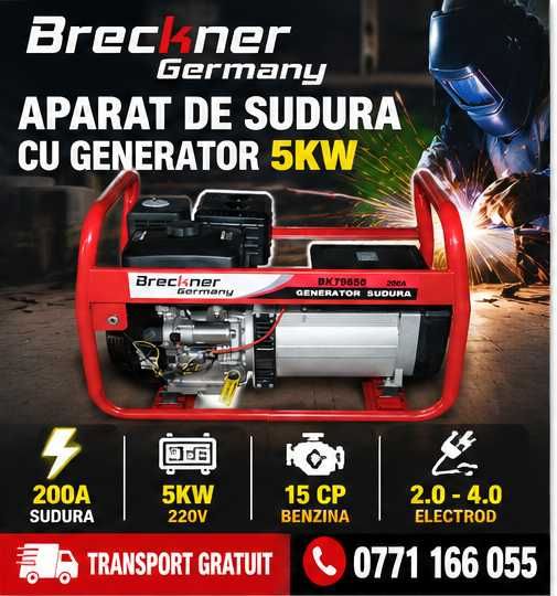 Generator sudura Breckner 200A 5KW 220V benzina 15CP Factura Garantie Livrare Gratis 4450 RON