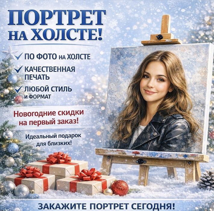 Изготовление портретов на холсте Печать на холсте ПОДАРОК близким