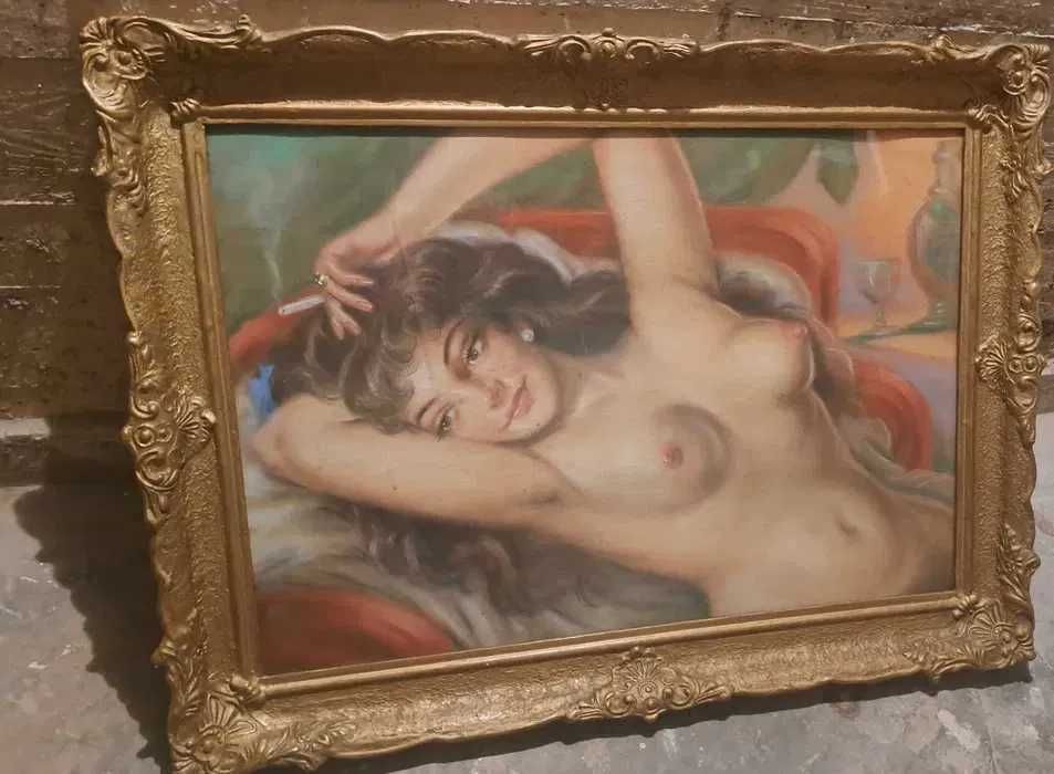 Tablou vechi Fata nud,unicat,pastel,vopsea,rasine