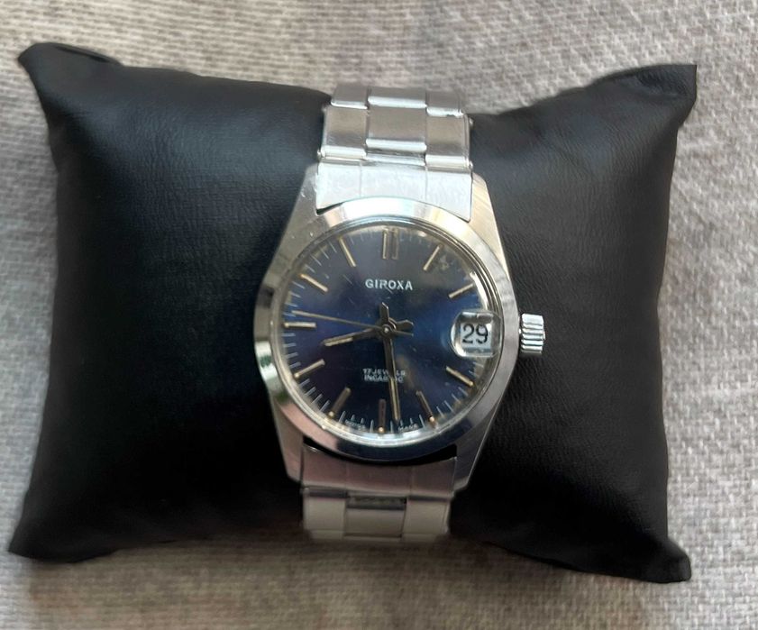 Ceas elvetian Giroxa 17 Jewels Incabloc cu data stil Oyster anii 70