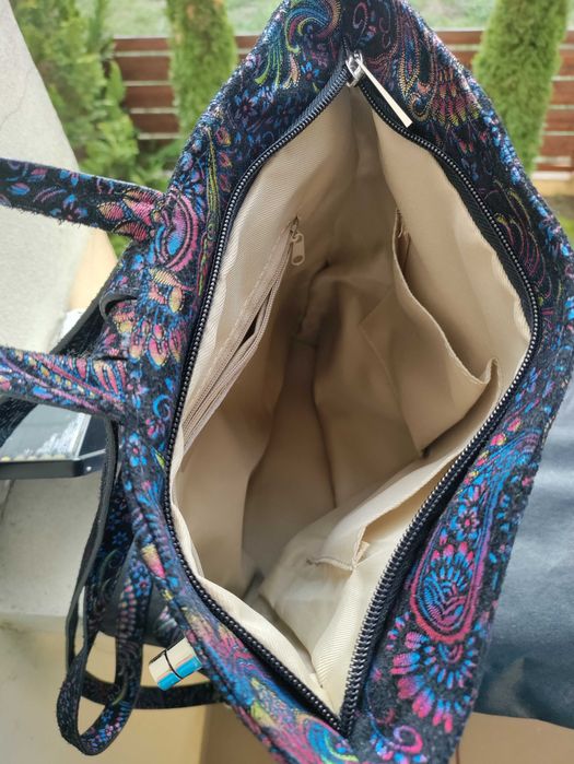 Rucsac dama, piele italiana imprimeu multicolor