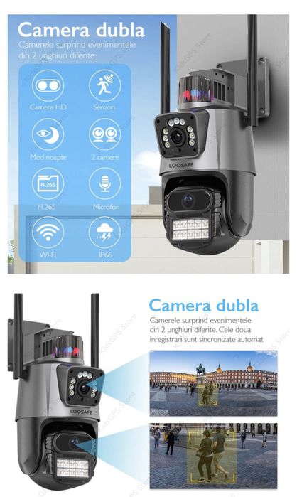 Camera de supraveghere cu panou solar 4G 360 tripla/wifi  10XZOOM