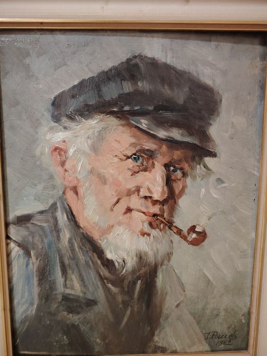 Lucrare veche  în ulei semnată portret marinar un tablou de o foarte bună calitate, dimensiuni 54 cm cu  28