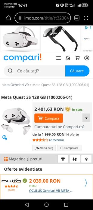 Ochelari VR META Quest 3S - - 128GB - - Oculus // ca noi - - 1450 lei