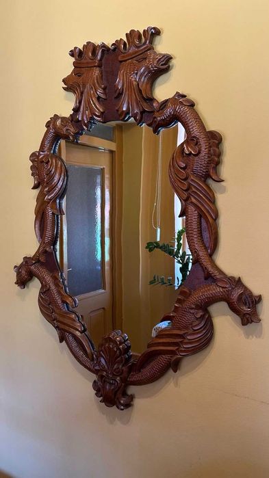 Oglinda lemn masiv sculptata manual