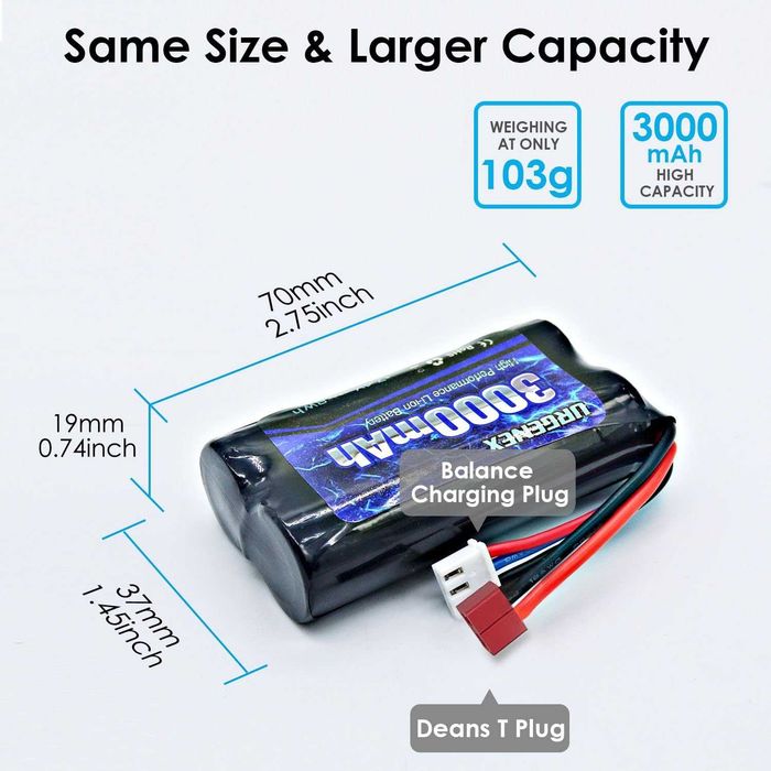 3000mAh 7.4 V литиево-йонна батерия с Deans T-щепсел 2S презареждаща се RC батерия