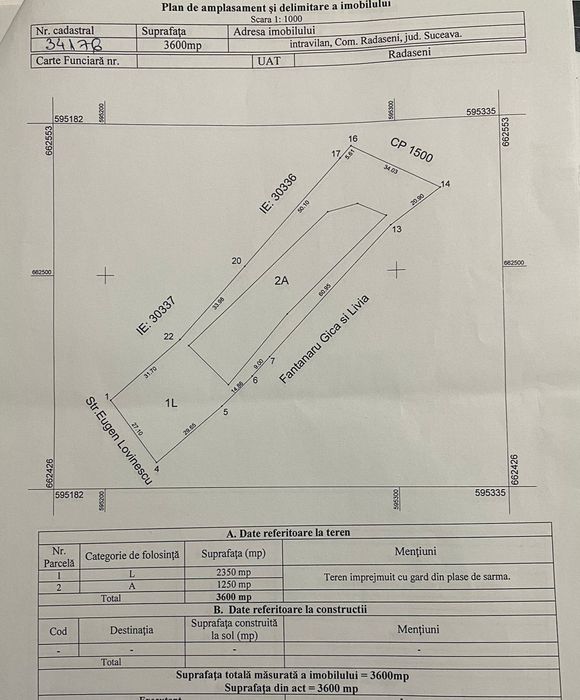 Teren intravilan 3600 mp – Str. Lovinescu, Rădășeni, utilități