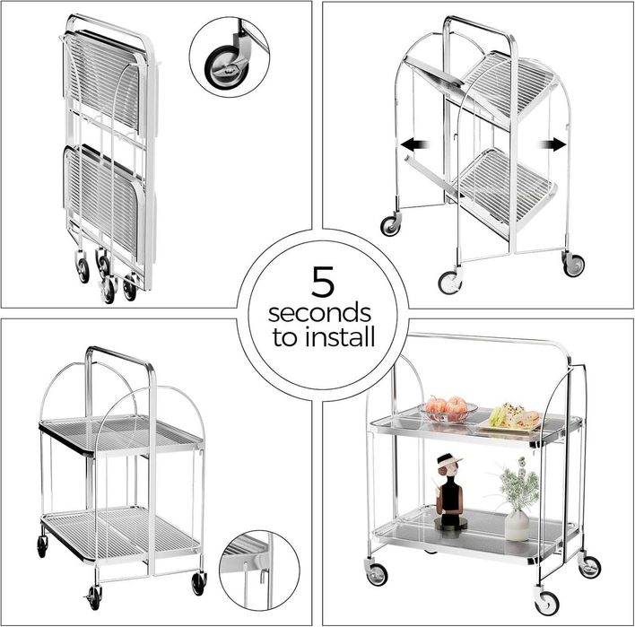Мобилна сгъваема количка за сервиране, 2-етажна, закалено стъкло  302
