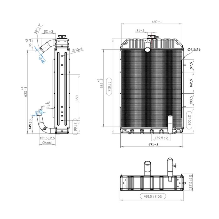 Radiator racire apa U-650;5 randuri de celule 590x455x65 (cupru)