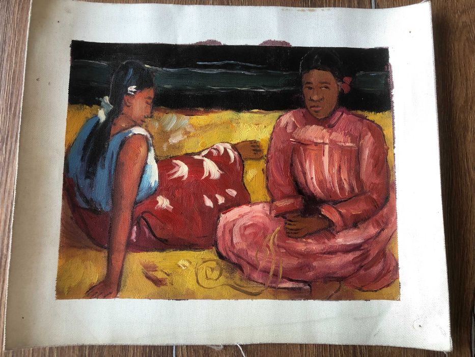 Картини – „Таитянски жени на плажа“ и  портрет на момиче, маслени бои