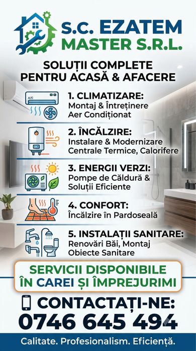 Servicii Complete Instalații: Aer Condiționat, Centrale Termice, Pompe de Căldură, Încălzire – Carei,Satu Mare