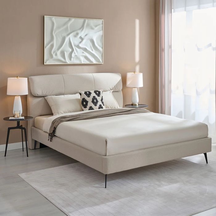 Pat tapitat 160x200 Mobexpert si saltea Lems