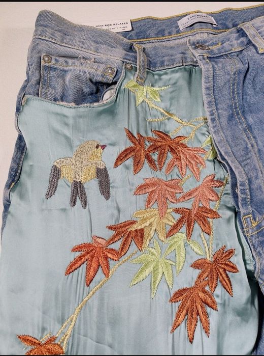 Zara сатенирани, бродирани дънки