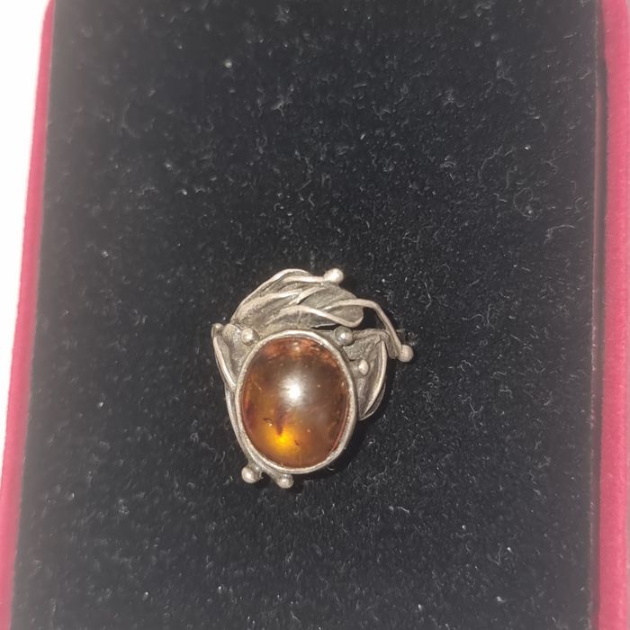 Inel argint 925 cu chihlimbar natural, model vintage reglabil