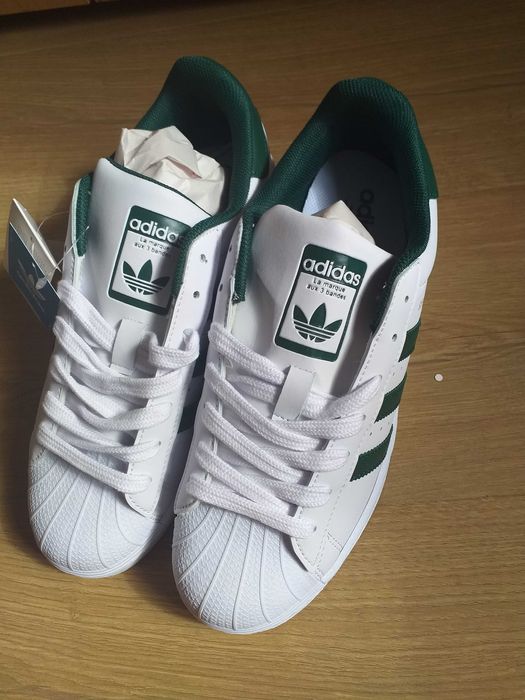 Adidas Superstar Albi cu dungi verzi
