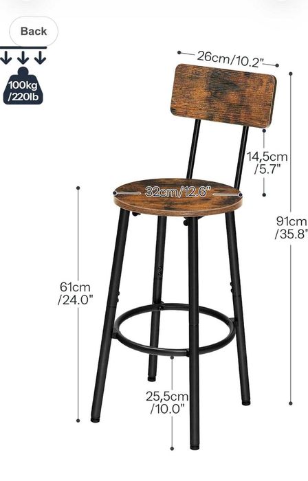 Set 2 scaune bar / bucătărie stil industrial – rustic brown & black