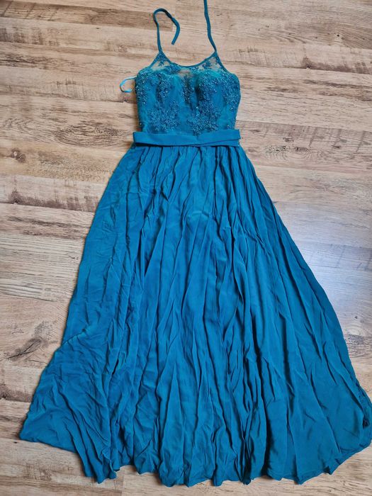Rochie de ocazie lunga dantela turcoaz s