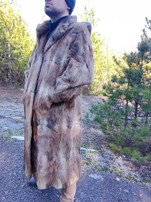 Дълго кожено палто с качулка УНИСЕКС размер М/L