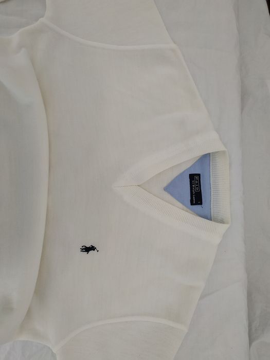 Bluza Polo by Ralph Lauren, mărimea L-xl, alba, bărbați plus sacou bărbați Montmen gri cu dungi Nr 56 și cămașă bărbați Neo Nr 46 alb sau negru