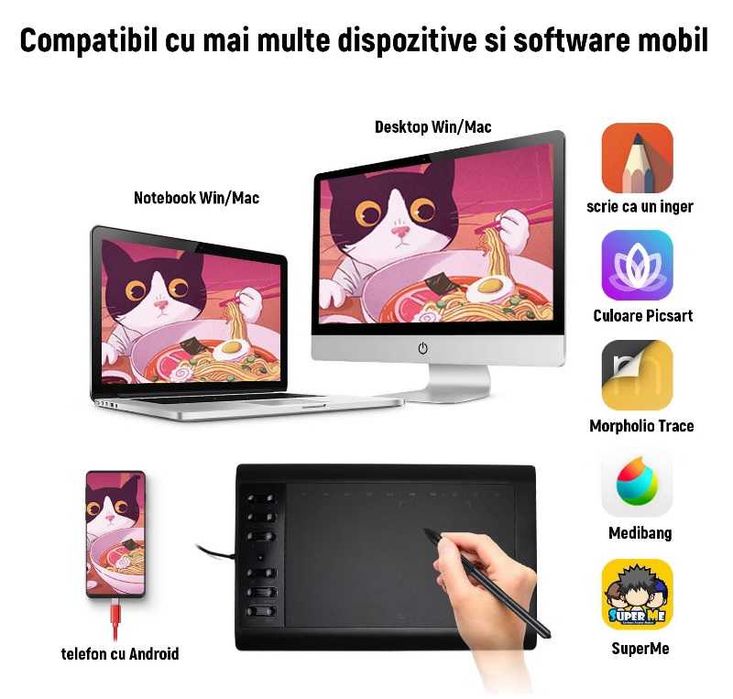 Tableta grafica 8192 niveluri presiune 10x6" 12 Butoane, noua sigilata