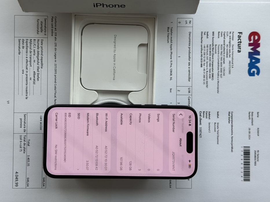iPhone 15 Pro 128GB la cutie garantie