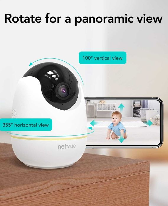 Camera Supraveghere Netvue Indoor 360° PTZ, Monitor Copii Wi-Fi