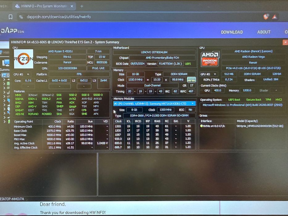 Лаптоп lenovo e15 gen2