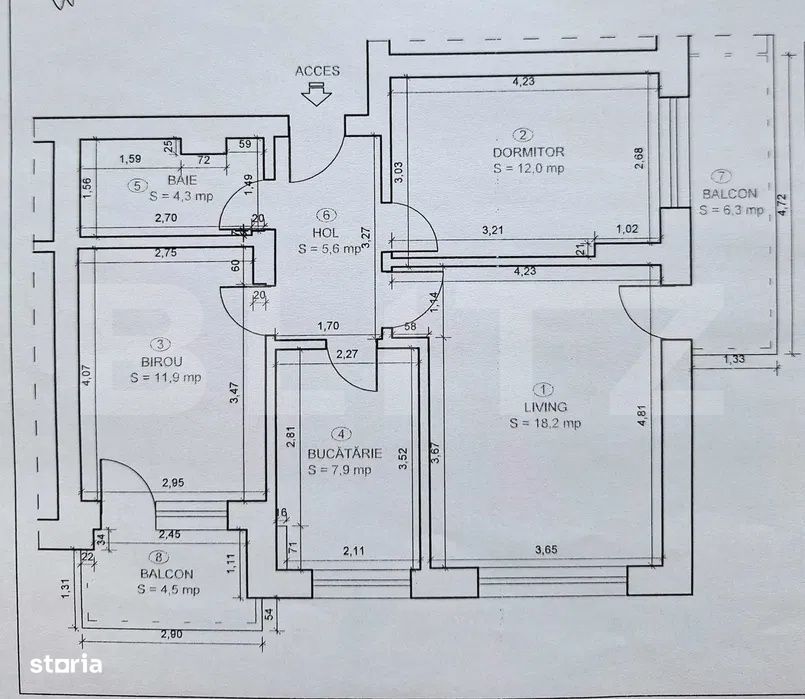 Apartament 3 camere, 70 mp, 2 balcoane, zona Rasnov
