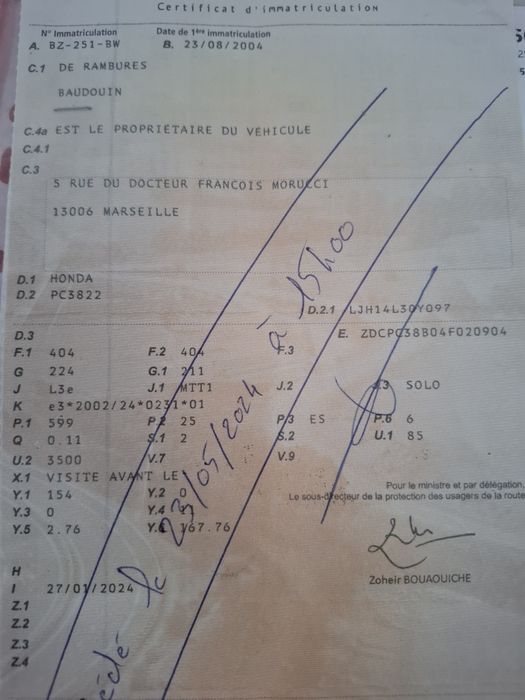 Cadru cu acte permis A2 pentru Honda cbf 600 model 2004