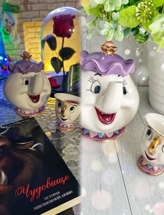 Кофейный сервиз "Красавица и Чудовище", 6 предметов, белый