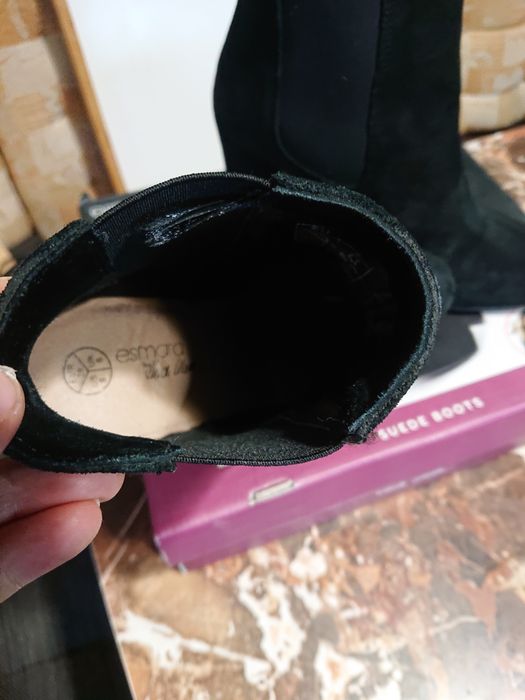 Botine negre cu toc dama piele întoarsă