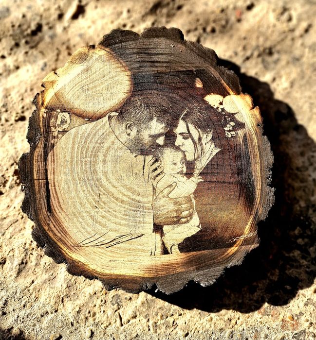 Icoană Lemn Portret Gravură Handmade Foto Cadou