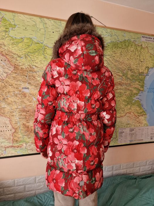 Дълго зимно яке с качулка за момиче 158 с пух