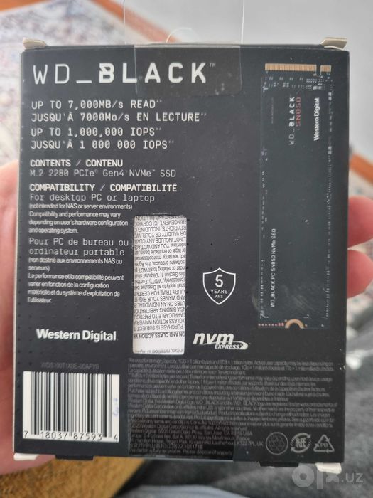 WD_BLACK SN850 NVMe SSD емкостью 1 ТБ M.2 2280, интерфейс PCIe Gen4