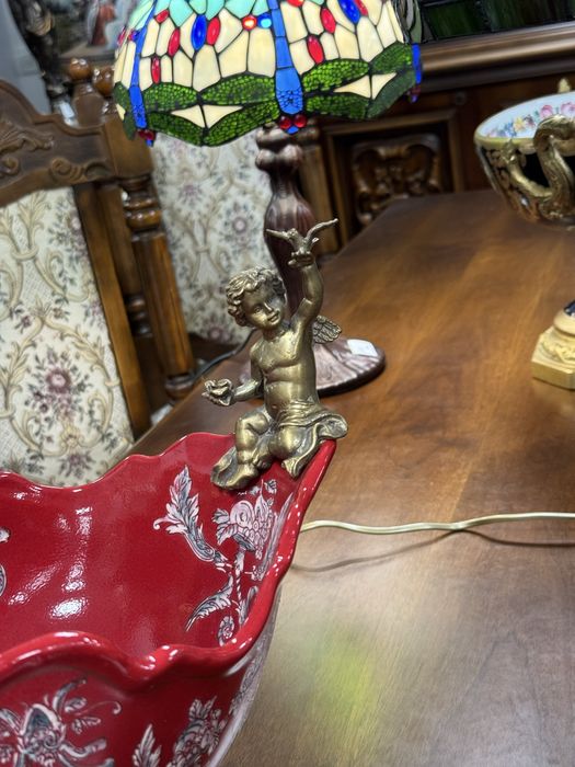 Fructiera deosebita din portelan craquelle si elemente bronz