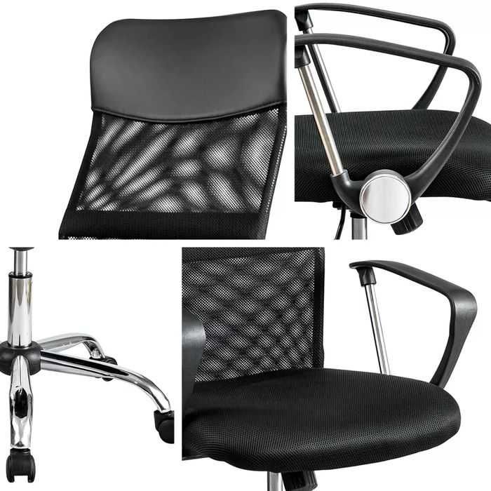 Офис стол, въртящ се, функция накланяне, мрежест, черен, макс. 130 кг