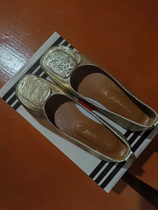 Балетки Evromoda — золотые, натуральная кожа