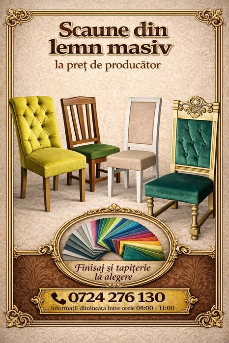 Vând scaun din lemn masiv diverse modele, personalizabile, producător