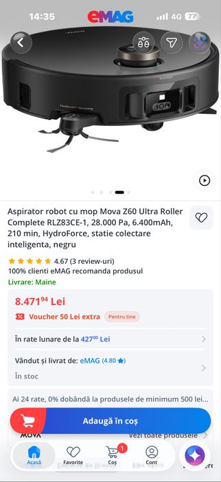 Aspirator robot cu mop mova Z60 ultra roller