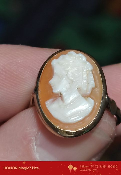 Inel Vintage Argint 835 cu Camee Naturală Sculptată Manual