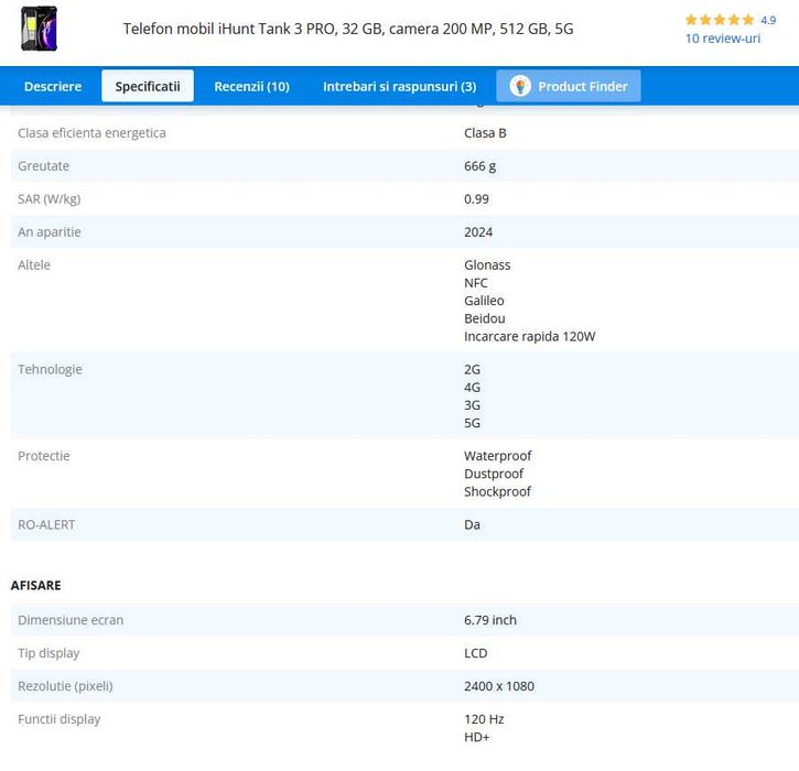 Telefon iHunt Tank 3 PRO, 32 gb, camera 200 MP, 512 gb, 5G, Video Proiector laser