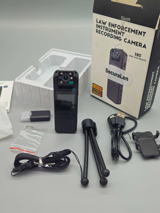 Body камера SecuraLen 1080P с въртящ се обектив на 180, LCD и нощно