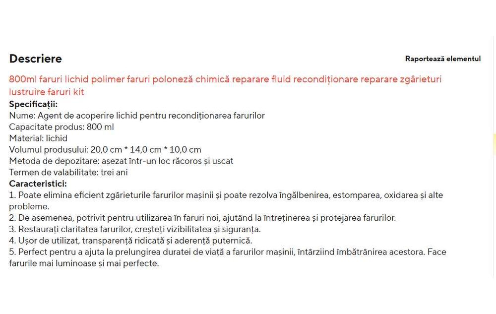 Solutie polimer / Lichid polimerizare faruri 800ml pret 70 lei