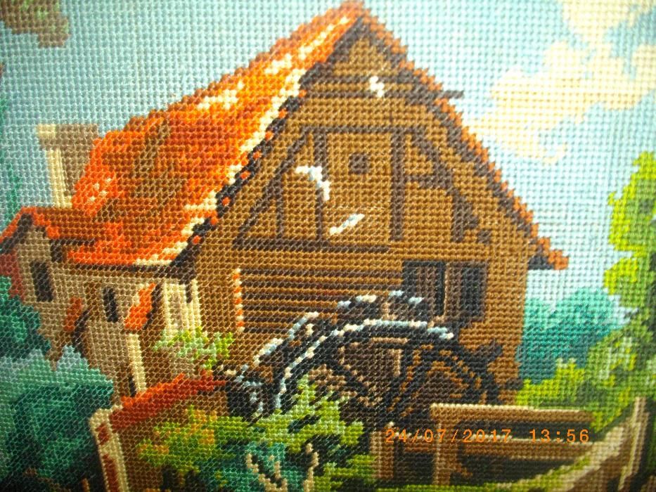 Воденица-70х54см-Гоблен Вилеров-Отличен-Голям-Като Нов-Рамкиран-Внос