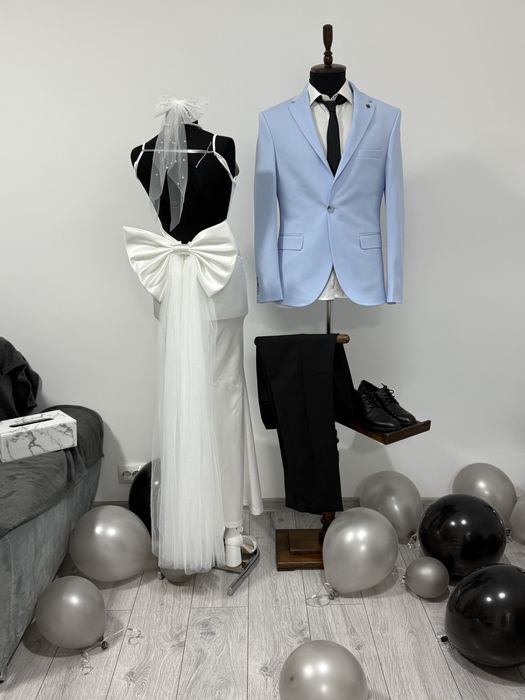 Funda alba din satin+voal accesoriu rochie