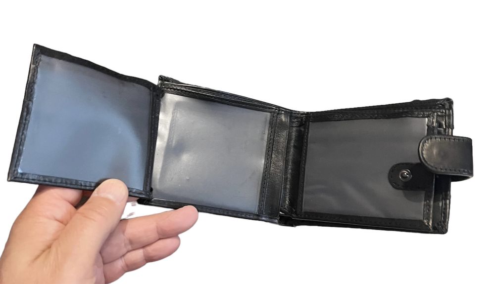 мъжки портфейл от естествена кожа телешки бокс джоб монети документи