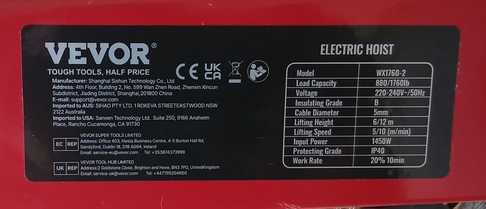 Troliu electric, macara cu telecomanda fără fir capacitate 800 kg cablu 12 m