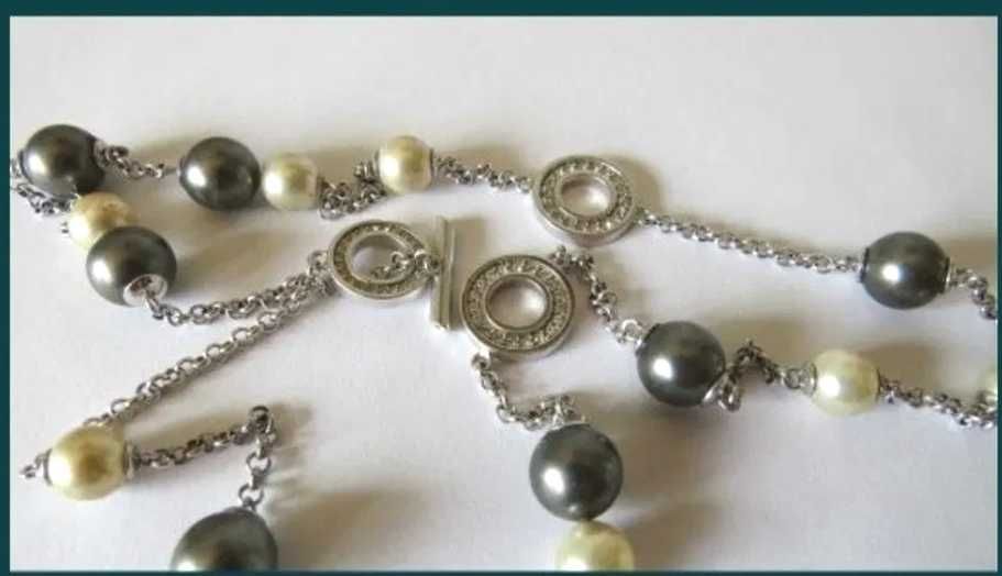 Colier, lant  argint, perle si cristale